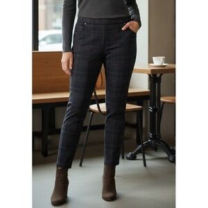 Susan Graver Plaid Pants Trousers Women's Large Stretch Pull On Straight A310717